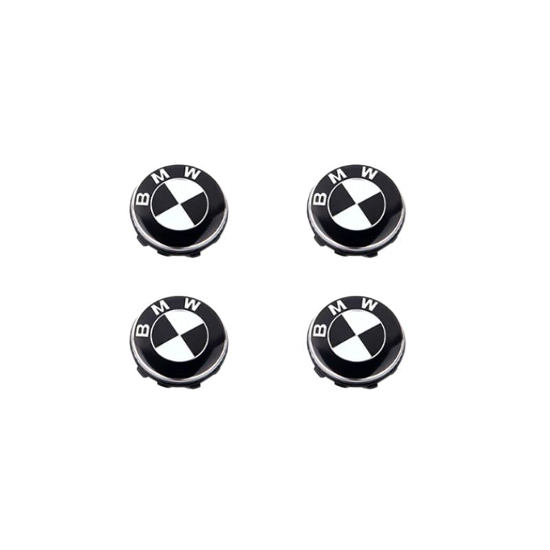BMW CLASSIC WHITE BLACK FLOATING WHEEL CENTRE CAP SET