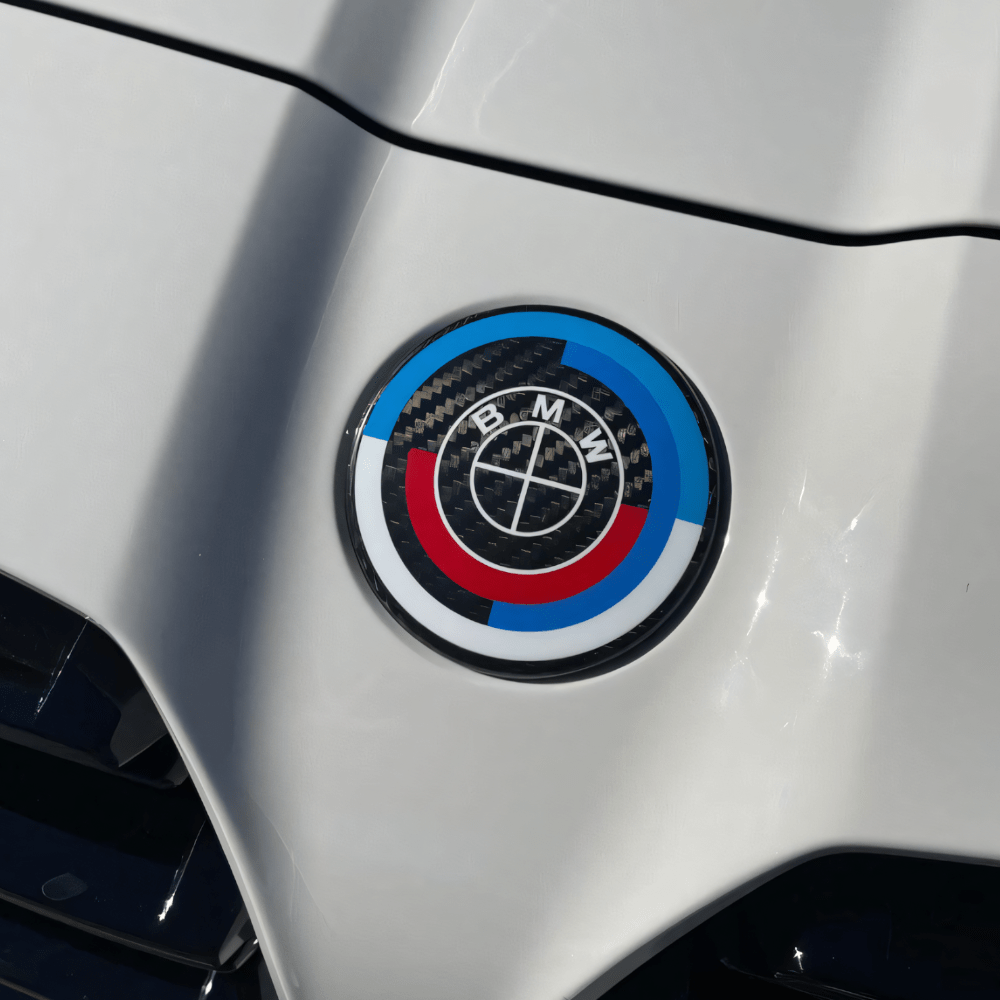 BMW CARBON FIBRE 50TH ANNIVERSARY EMBLEM BADGE
