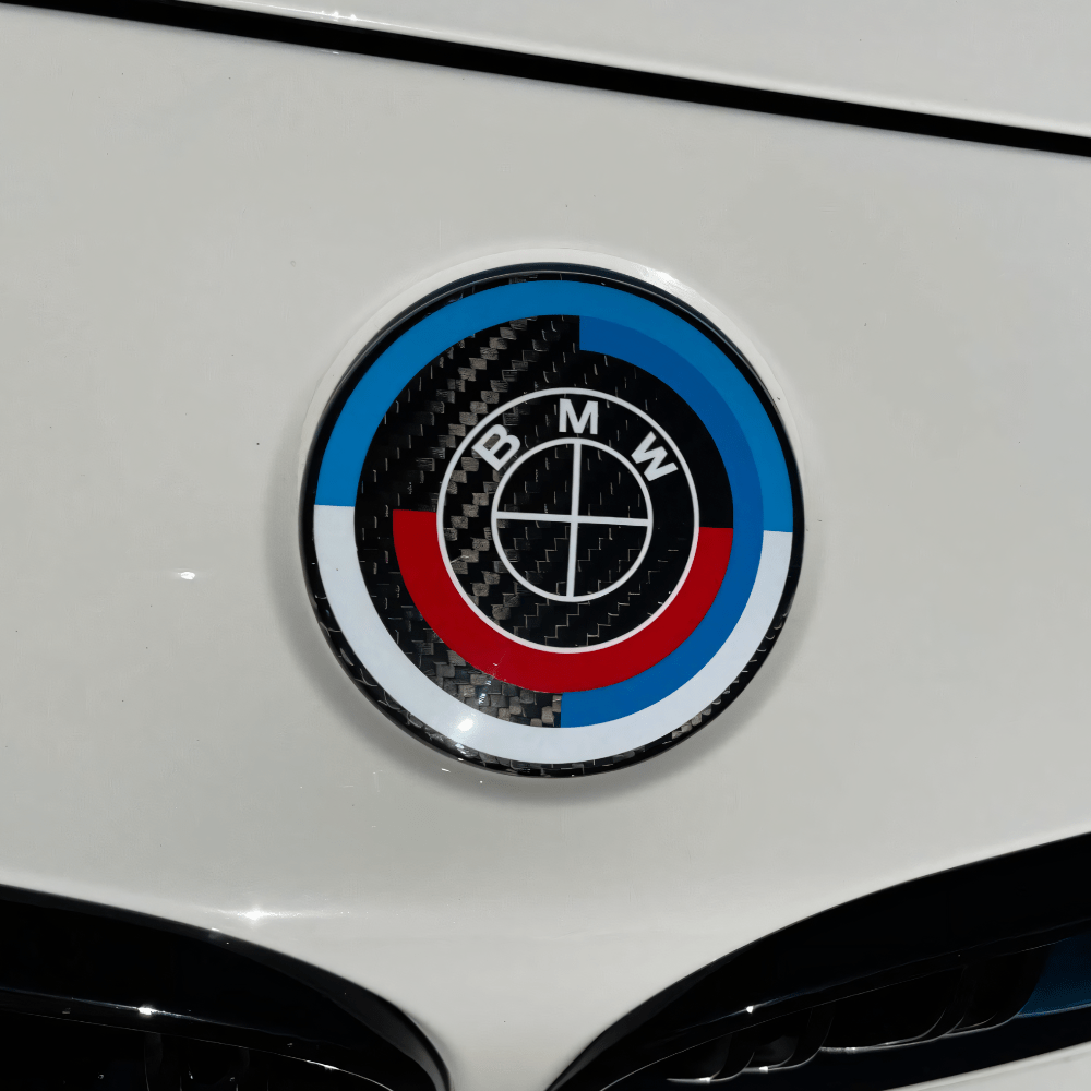 BMW CARBON FIBRE 50TH ANNIVERSARY EMBLEM BADGE