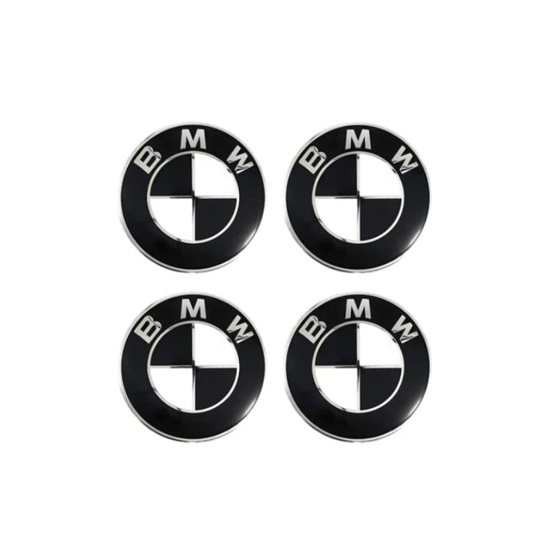 BMW CLASSIC WHITE BLACK FLOATING WHEEL CENTRE CAP SET