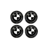 BMW 50TH ANNIVERSARY WHITE BLACK FLOATING WHEEL CENTRE CAP SET