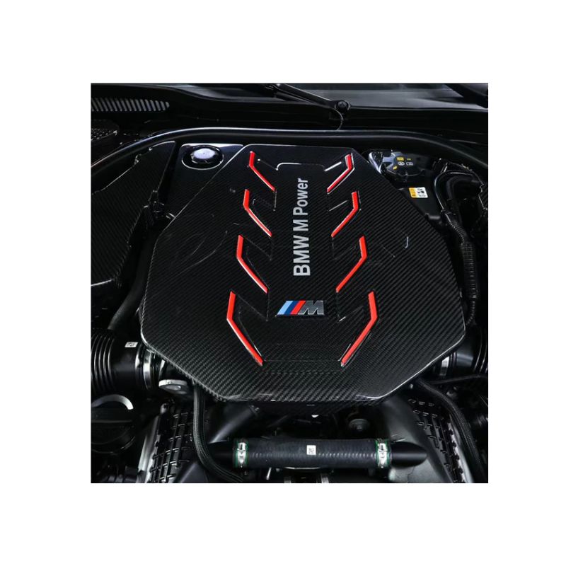 OEM STYLE DRY CARBON FIBRE FRONT ENGINE COVER WITH RED LINE FOR BMW G90 M5